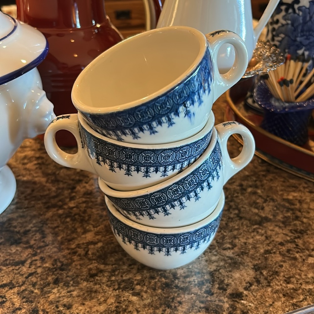 Blue and White Ironstone Restaurant Ware Teacup Set
